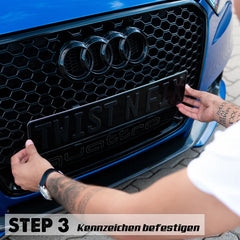 License plate holder twist 'n' fix V2.0 honeycomb grill