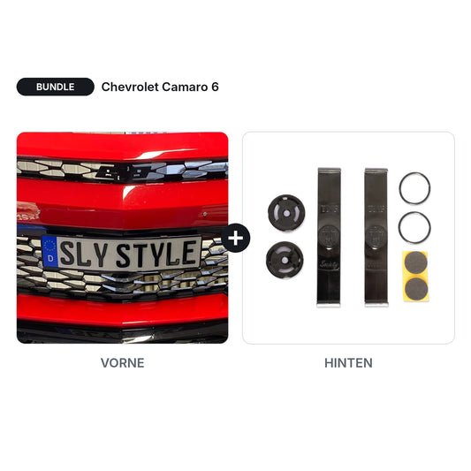 BUNDLE Kennzeichenhalter Twistnfix Vorne + Hinten passend für Chevrolet Camaro 6 – V2.0 Front + Universal Heck