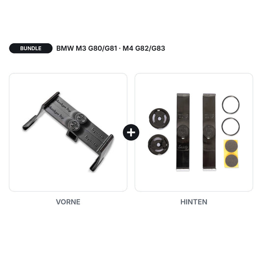 BUNDLE Kennzeichenhalter Twistnfix Vorne + Hinten passend für BMW M3 (G80/G81) M4 (G82/G83) – TNF/byanco Klammer Front + Universal Heck