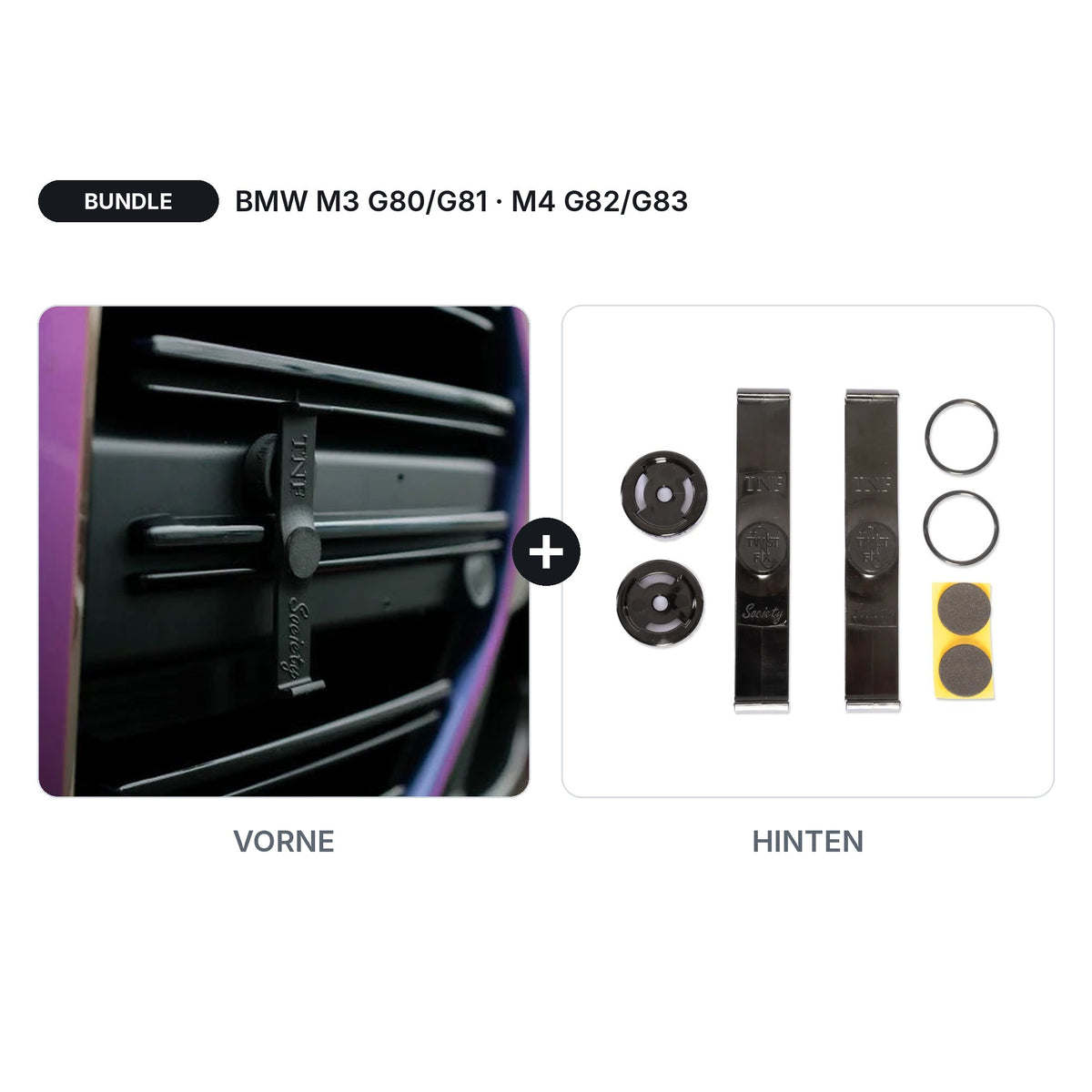 BUNDLE Kennzeichenhalter Twistnfix Vorne + Hinten passend für BMW M3 (G80/G81) M4 (G82/G83) – Drehverschluss Front + Universal Heck