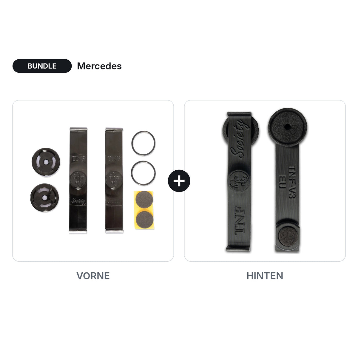 BUNDLE Kennzeichenhalter Twistnfix Vorne + Hinten passend für Mercedes – Universal Front + Mercedes Heck versetzt