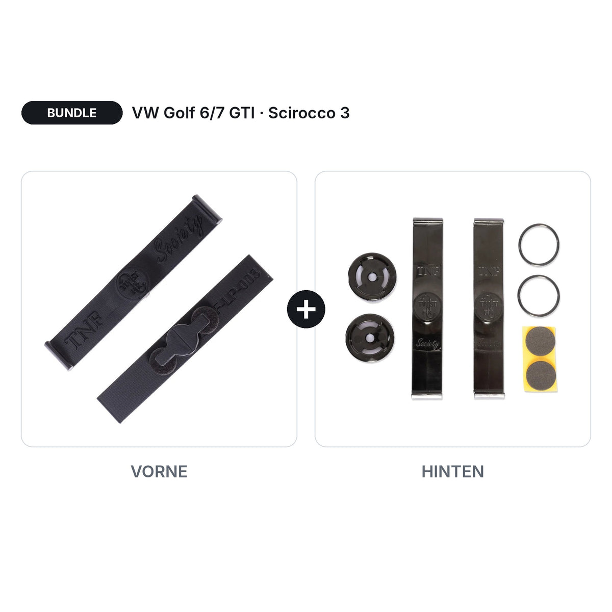 BUNDLE Kennzeichenhalter Twistnfix Vorne + Hinten passend für VW Golf 6 / Golf 7 GTI / Scirocco 3 R-Line – V2.0 Front + Universal Heck